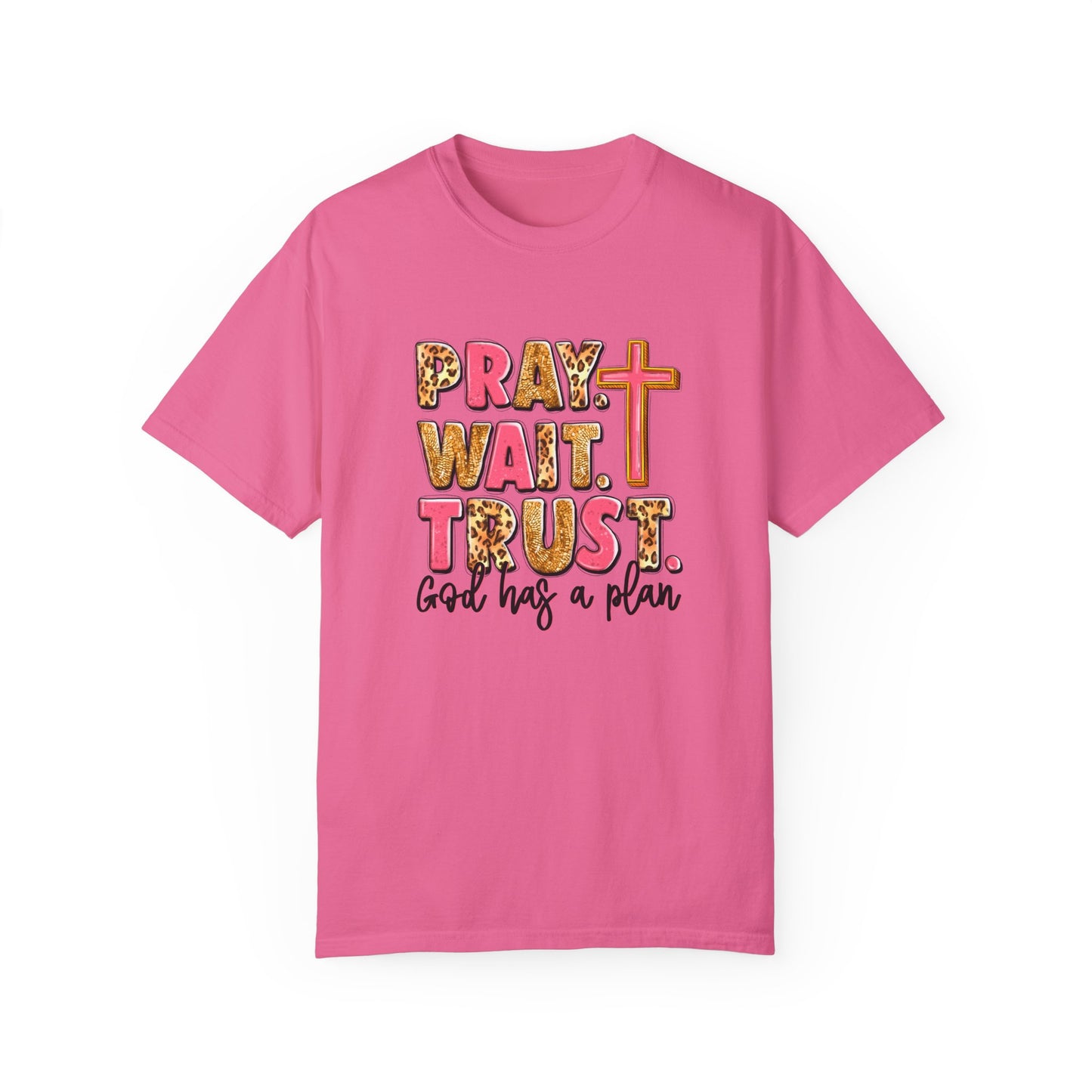 Inspirational Unisex Garment-Dyed T-Shirt - 'Pray Wait Trust'
