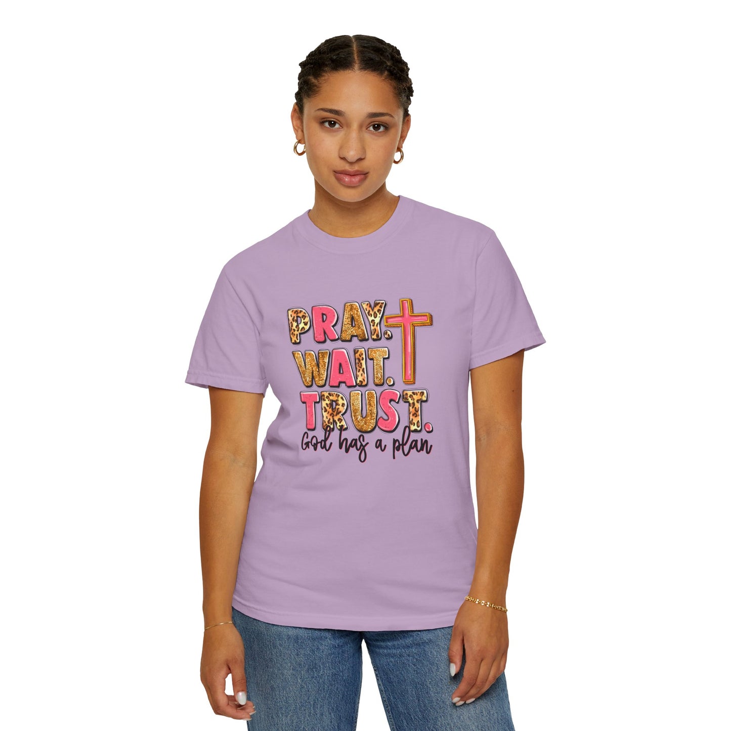 Inspirational Unisex Garment-Dyed T-Shirt - 'Pray Wait Trust'