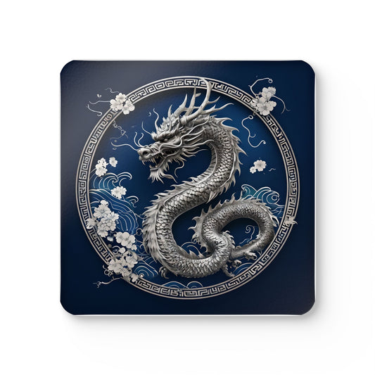 Navy Dragon Corkwood Coaster Set - Elegant Home Décor for Asian-Themed Parties