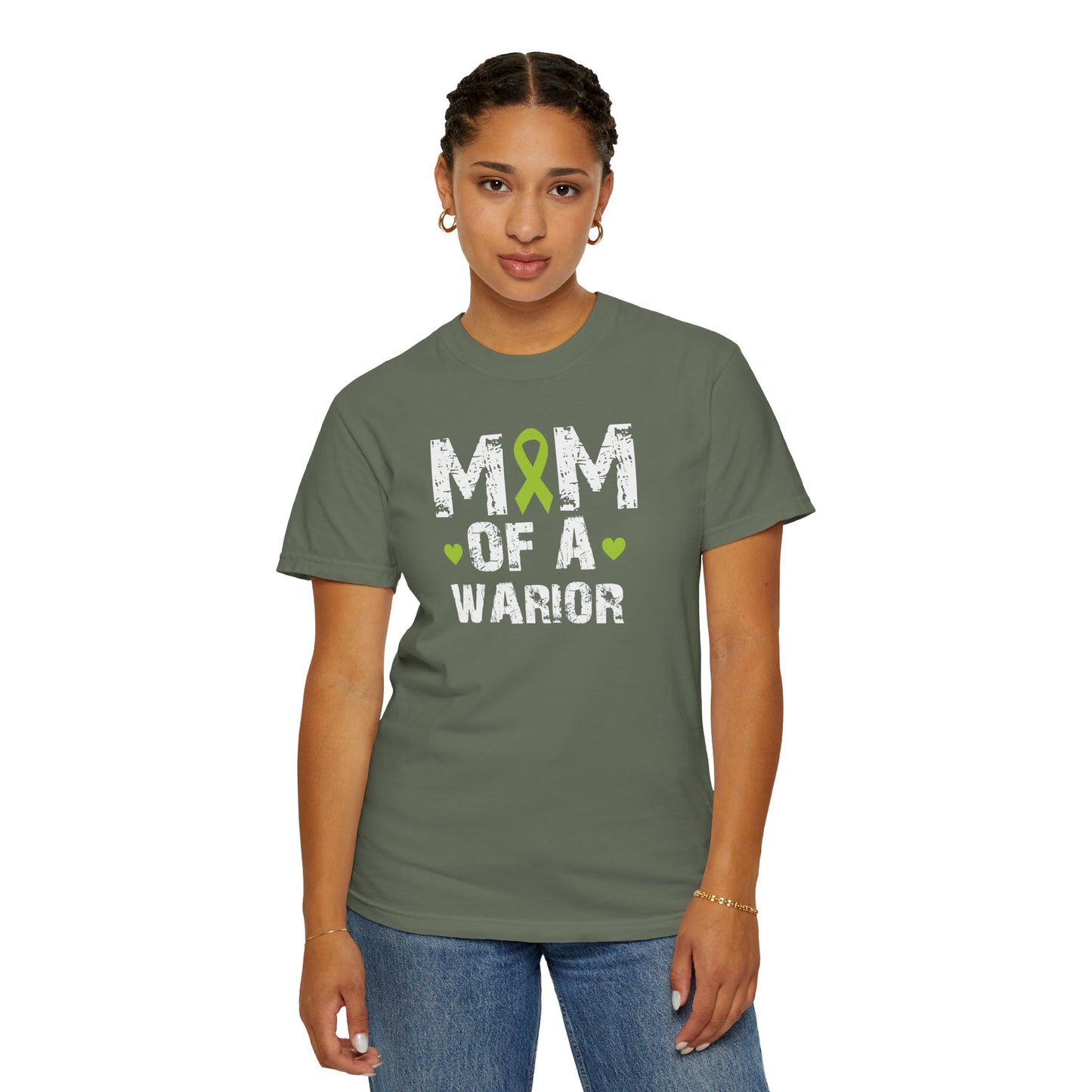 Mom of a Warrior T-Shirt, Garment-Dyed Tee for Support, Awareness Gift, Fight Against Cancer, Mother's Day Apparel
