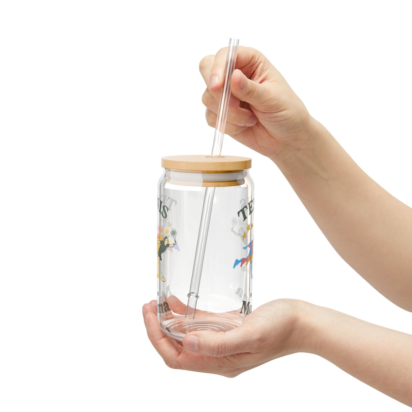 Tennis Mom Sipper Glass - 16oz with Straw, Perfect for Sports Enthusiasts