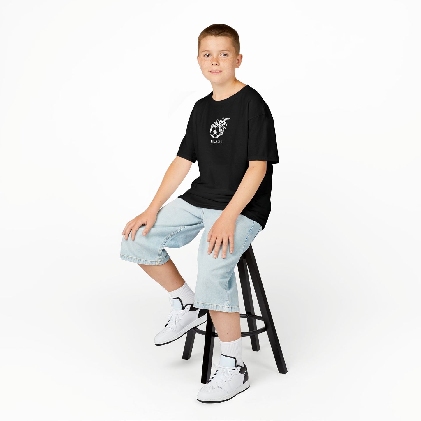 Kids Blaze Soccer Flame T-Shirt - Customizable Team Spirit Tee for Young Athletes