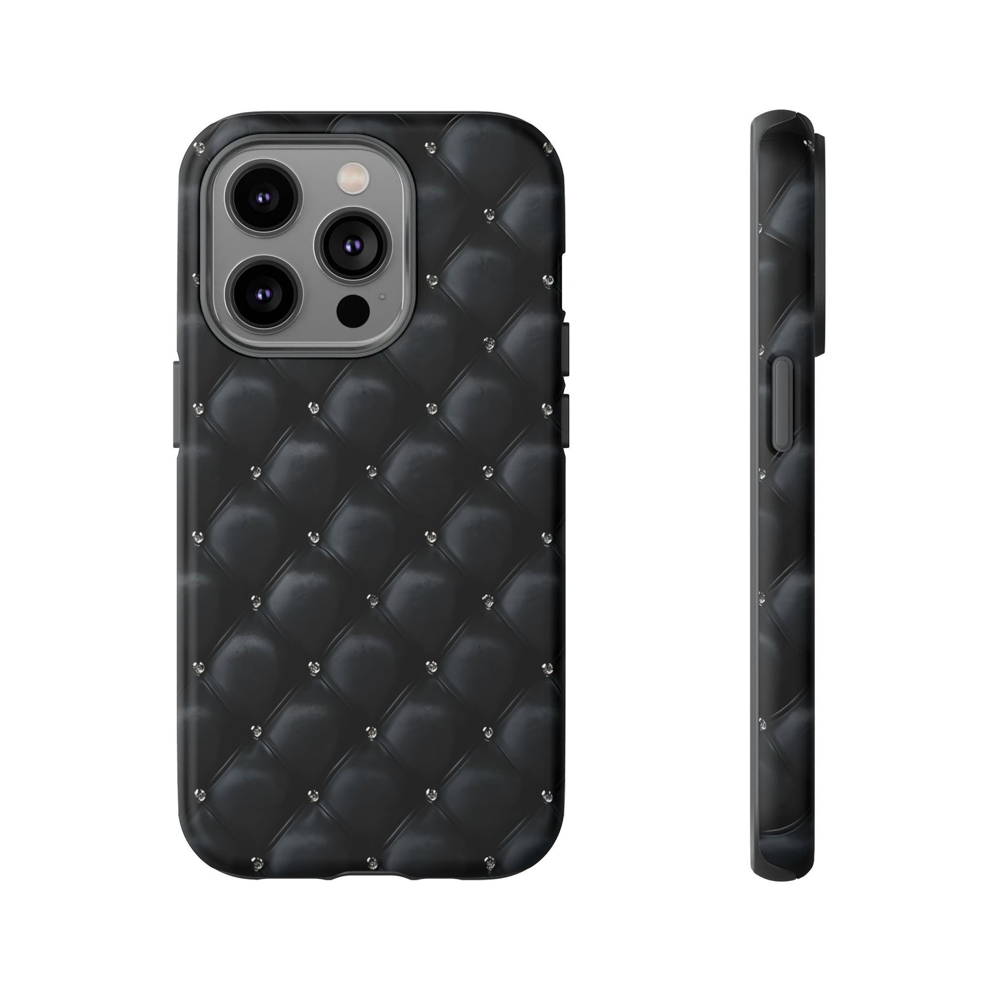 Stylish Tough Phone Case - Elegant Black Quilted Design