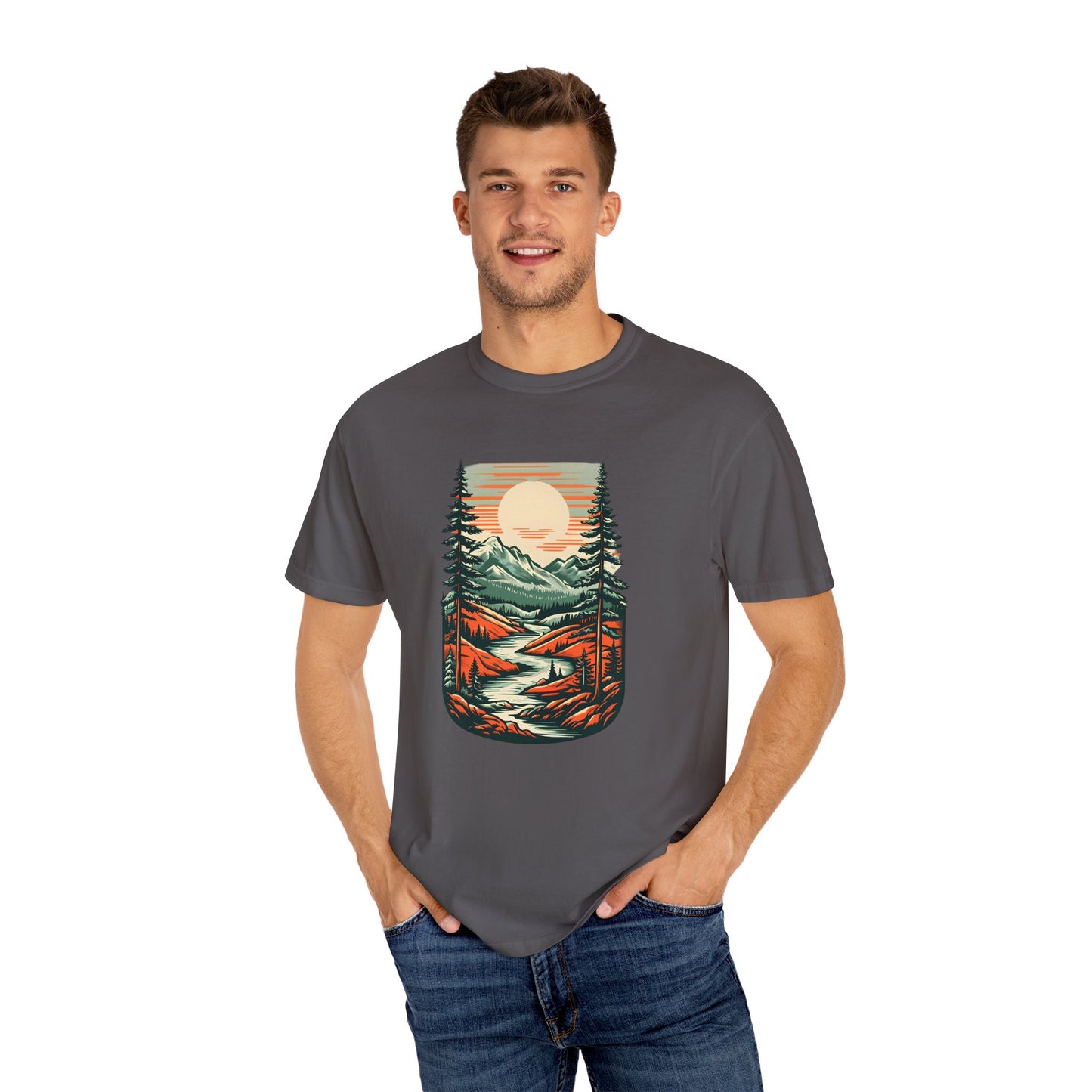 Unisex Garment-Dyed Nature Illustration T-shirt - Perfect for Outdoor Lovers
