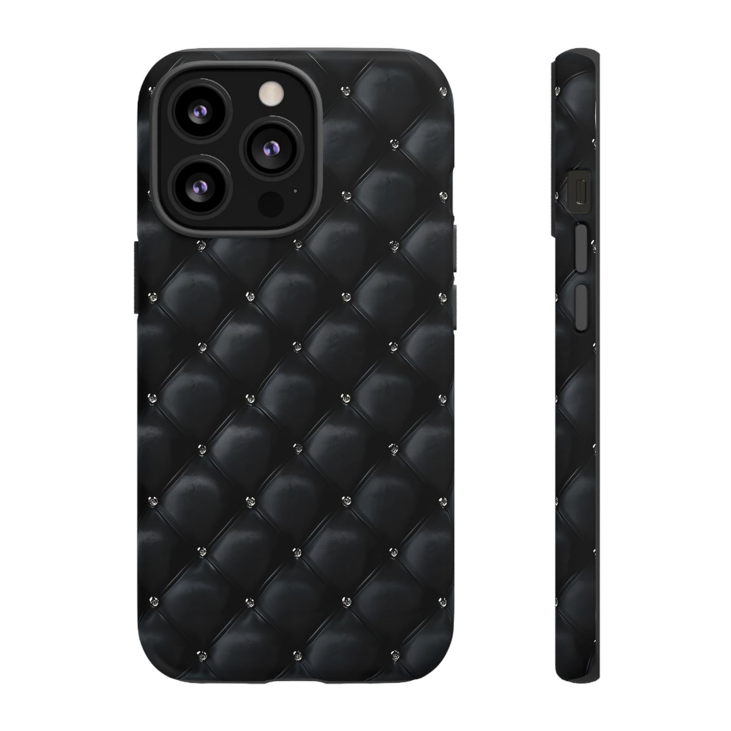 Stylish Tough Phone Case - Elegant Black Quilted Design