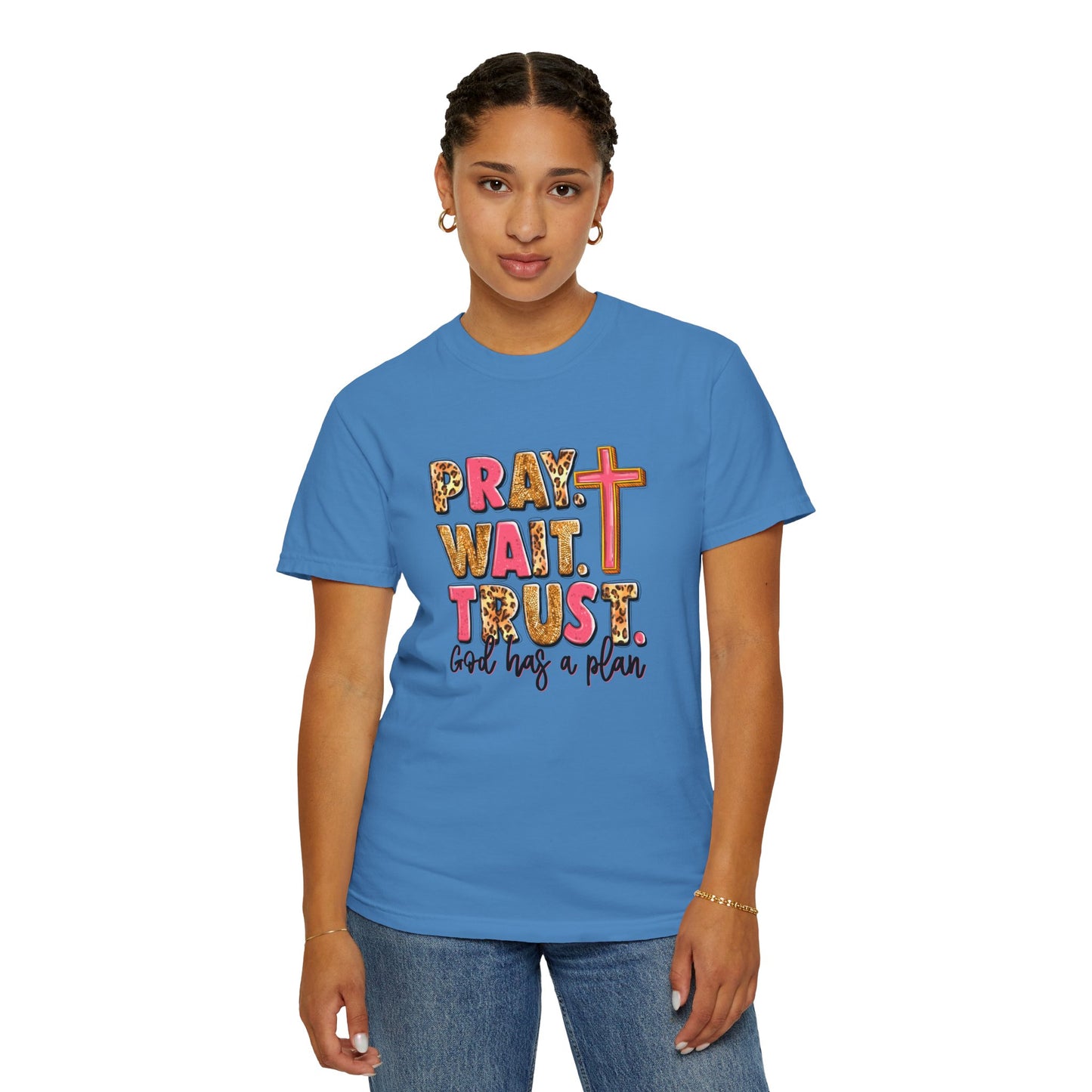 Inspirational Unisex Garment-Dyed T-Shirt - 'Pray Wait Trust'