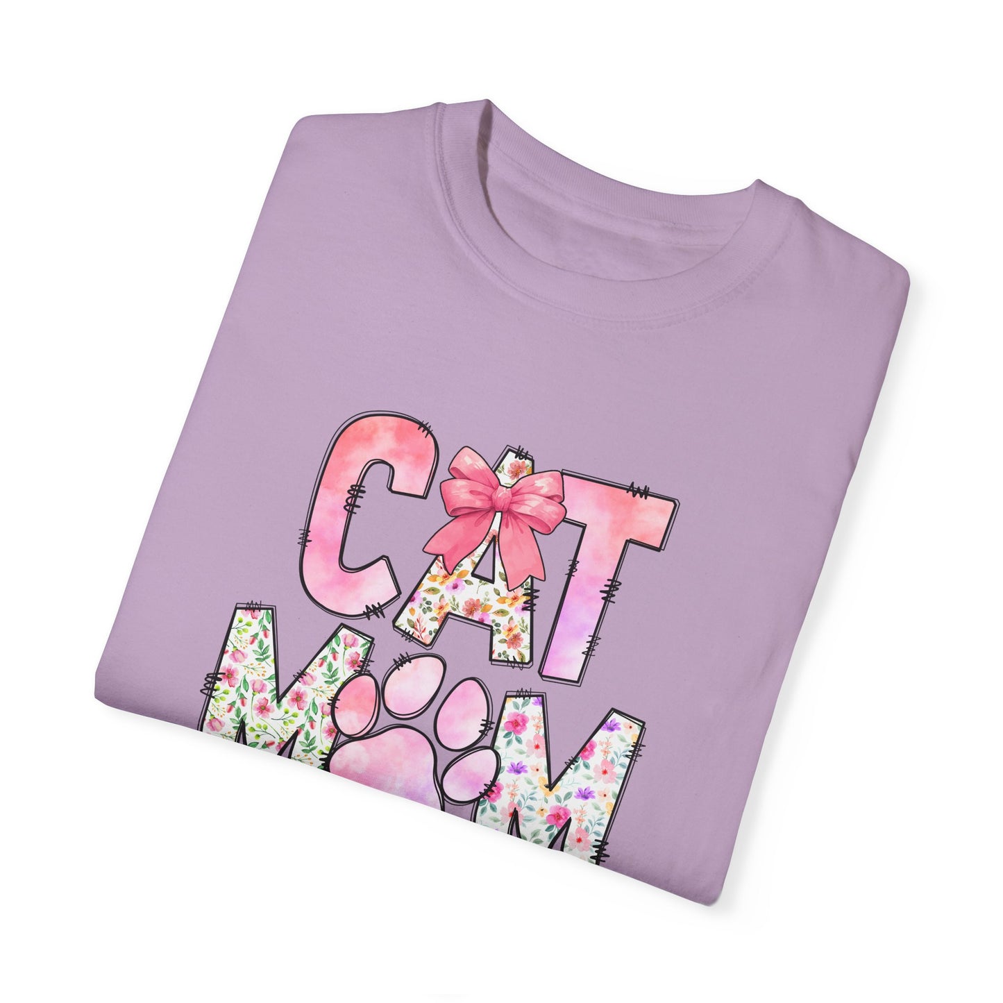 Cat Mom Garment-Dyed T-Shirt | Cute Floral Design for Cat Lovers