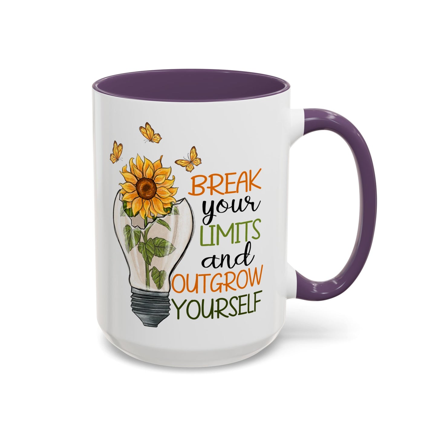 Inspirational Sunflower Coffee Mug - Break Your Limits & Outgrow Yourself - 15oz