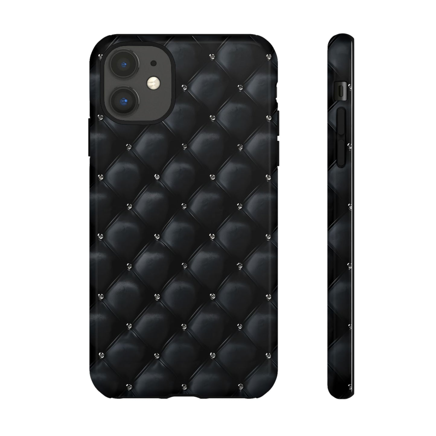 Stylish Tough Phone Case - Elegant Black Quilted Design