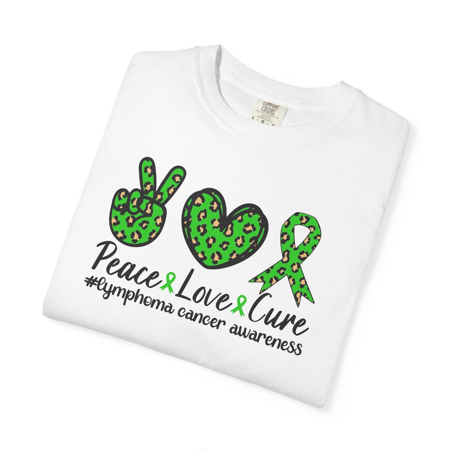 Peace, Love, Cure Unisex Garment-Dyed T-shirt for Lymphoma Awareness, Comfortable Tee, Cancer Support Shirt, Gift for Awareness [...]
