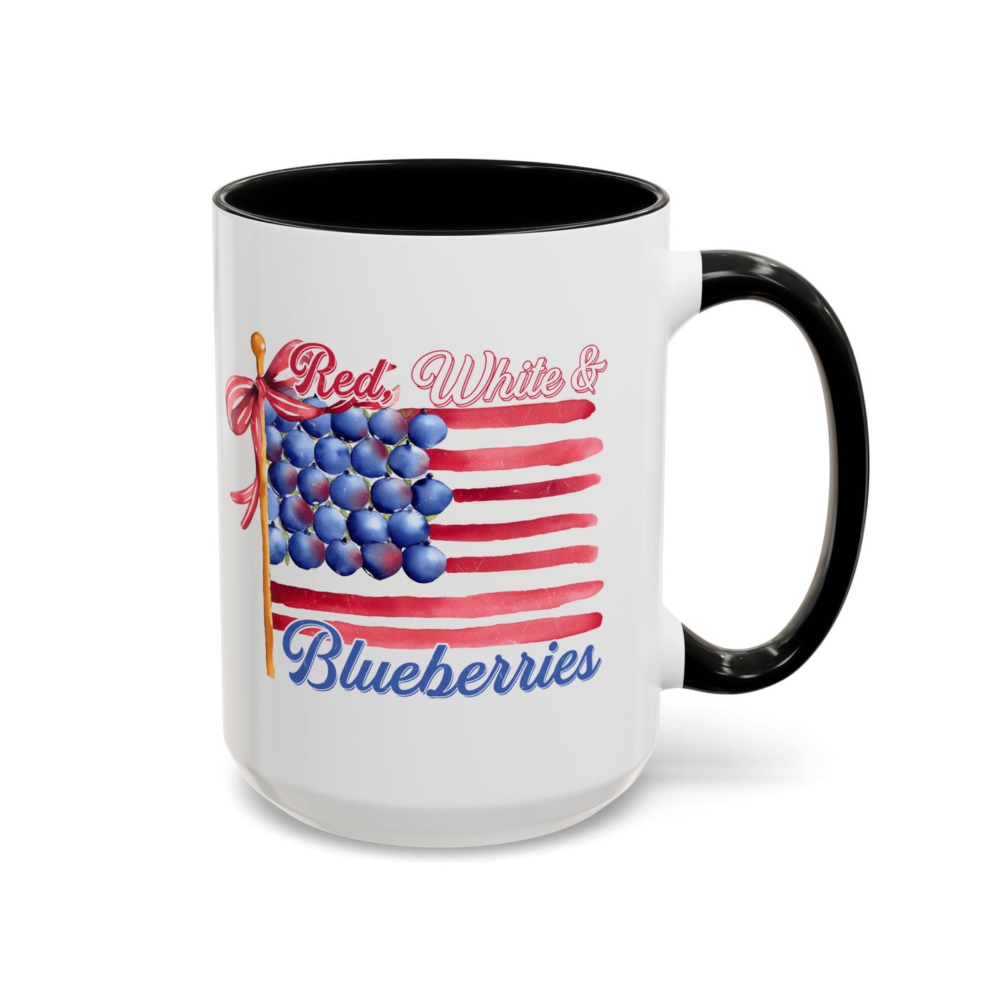 July 4th Accent Coffee Mug with Red, White & Blueberries Design, Patriotic Mug, Americana Decor, Summer BBQ Drinkware, Holiday Gift