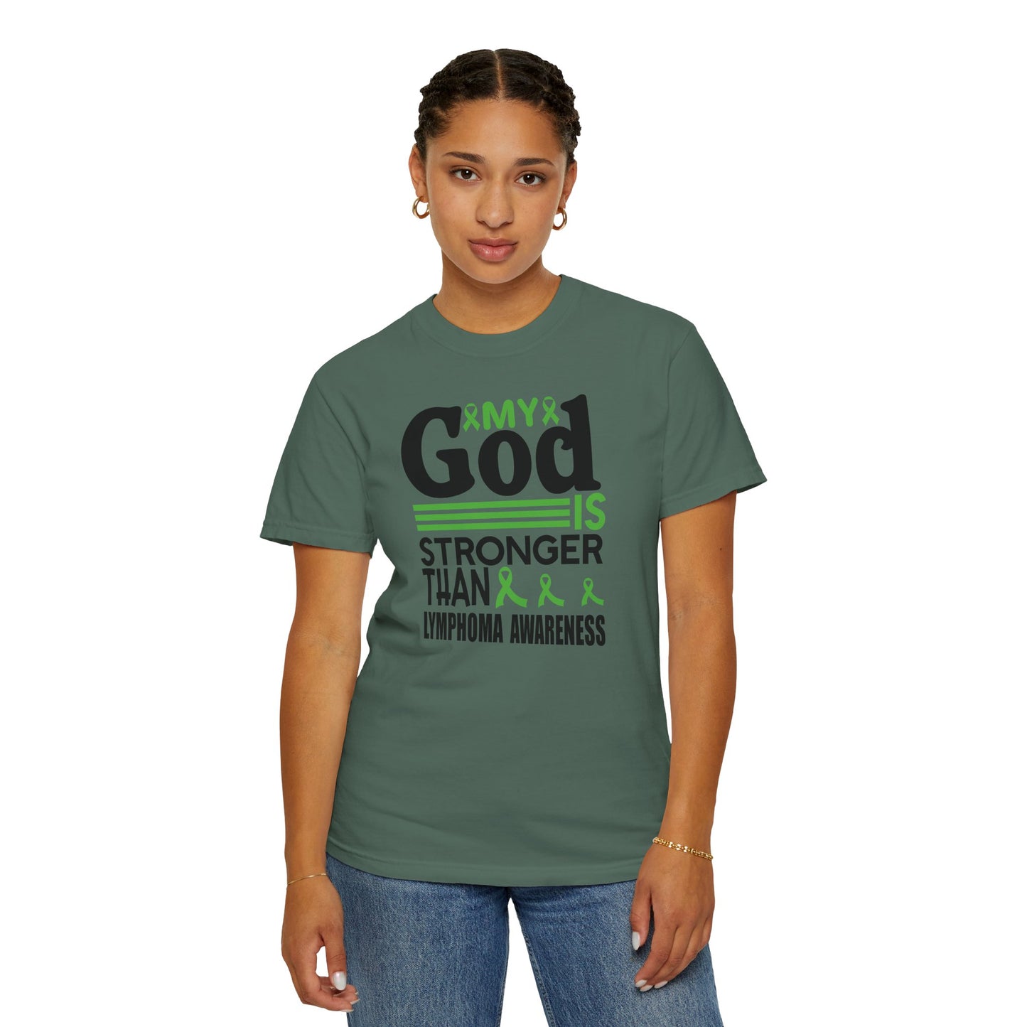 Lymphoma Awareness Tee - My God is Stronger Than, Unisex Garment-Dyed T-shirt, Cancer Support, Inspirational Gift, Comfortable Casual Wear