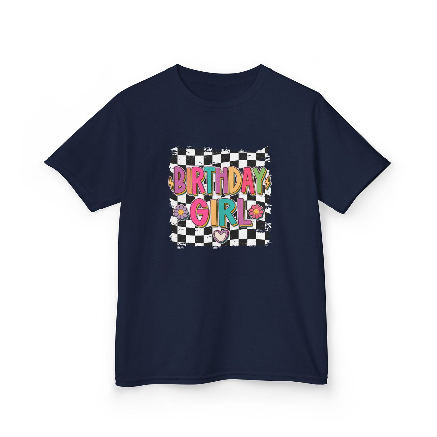 Birthday Girl Kids Heavy Cotton Tee - Fun Checkered Design for Celebrations