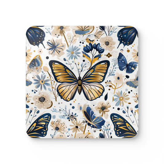 Butterfly Floral Cork Coaster Set - 4 Piece Drink Coasters for Home Decor