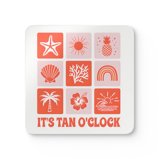 Tropical Cork Coaster Set - "It's Tan O'Clock"