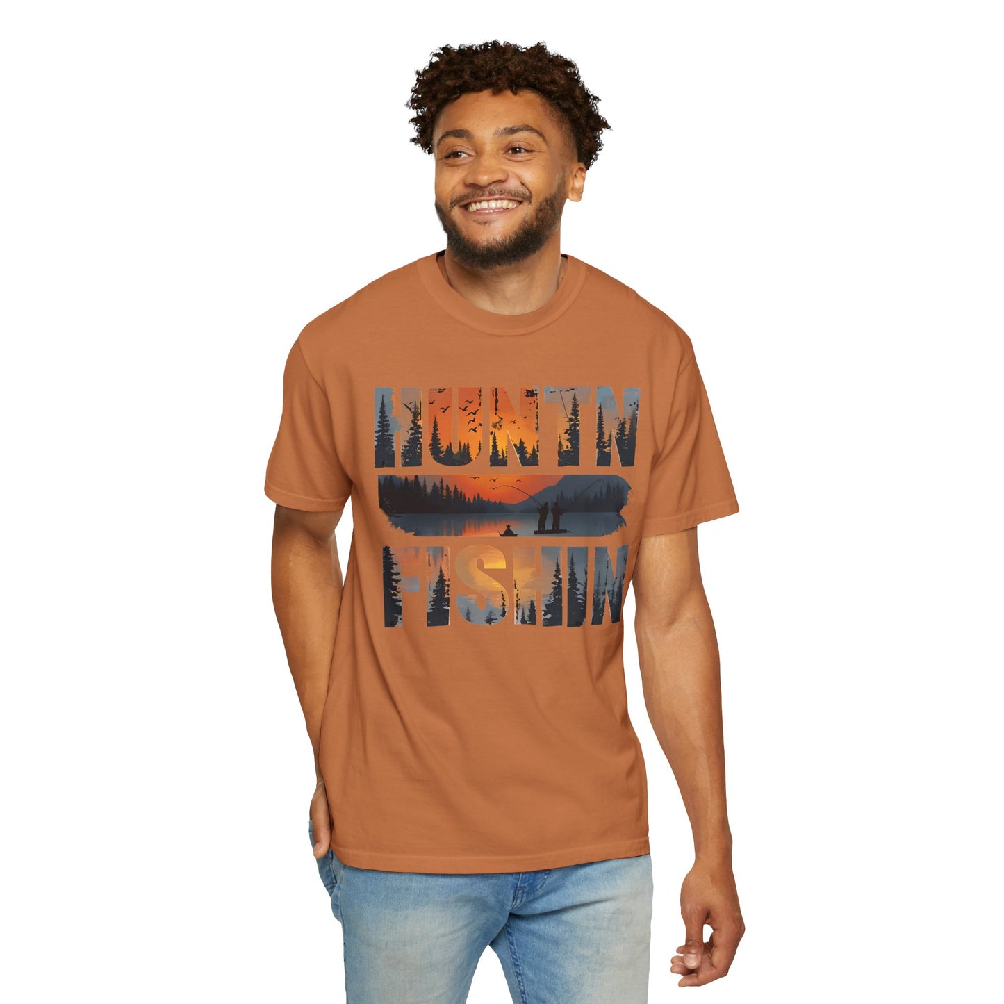 Unisex Garment-Dyed T-Shirt – "HUNTIN' & FISHIN'" Outdoor Adventure Tee