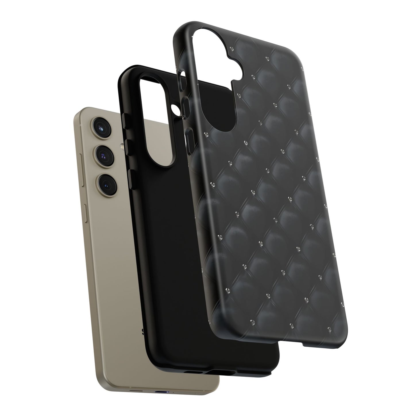 Stylish Tough Phone Case - Elegant Black Quilted Design