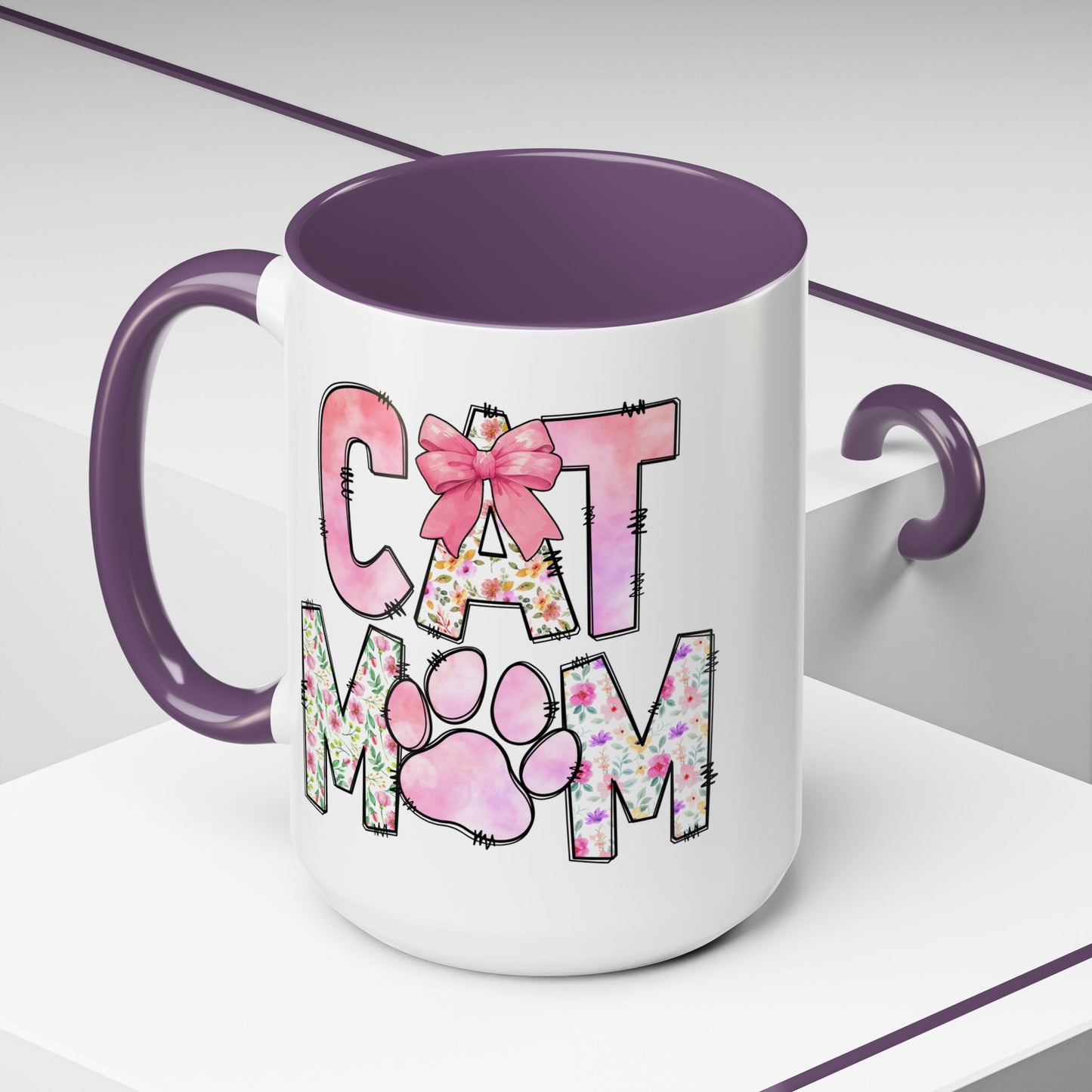 Floral Cat Mom 15oz Coffee Mug - Perfect Gift for Cat Lovers