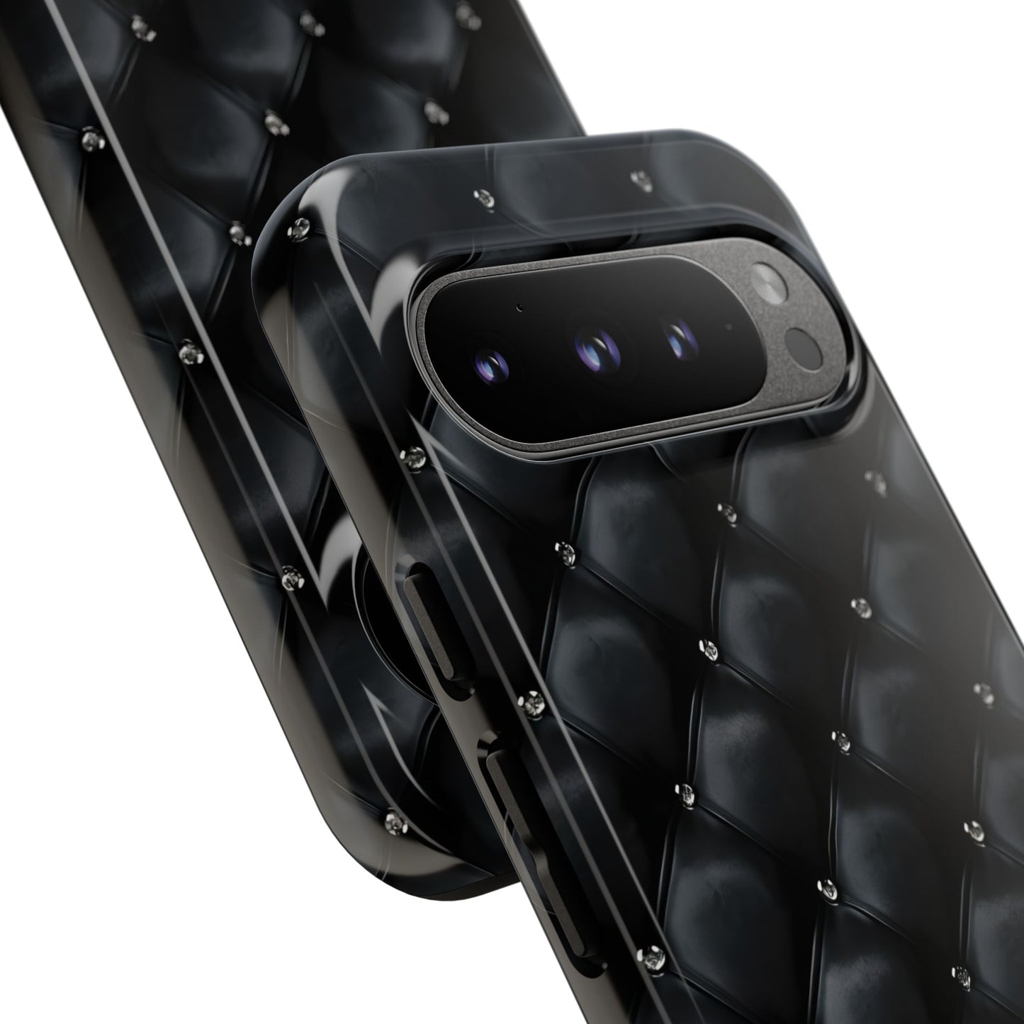 Stylish Tough Phone Case - Elegant Black Quilted Design