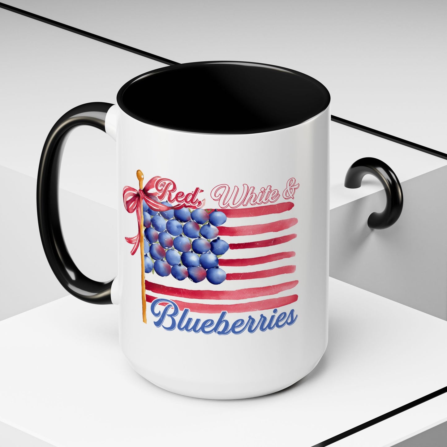 July 4th Accent Coffee Mug with Red, White & Blueberries Design, Patriotic Mug, Americana Decor, Summer BBQ Drinkware, Holiday Gift