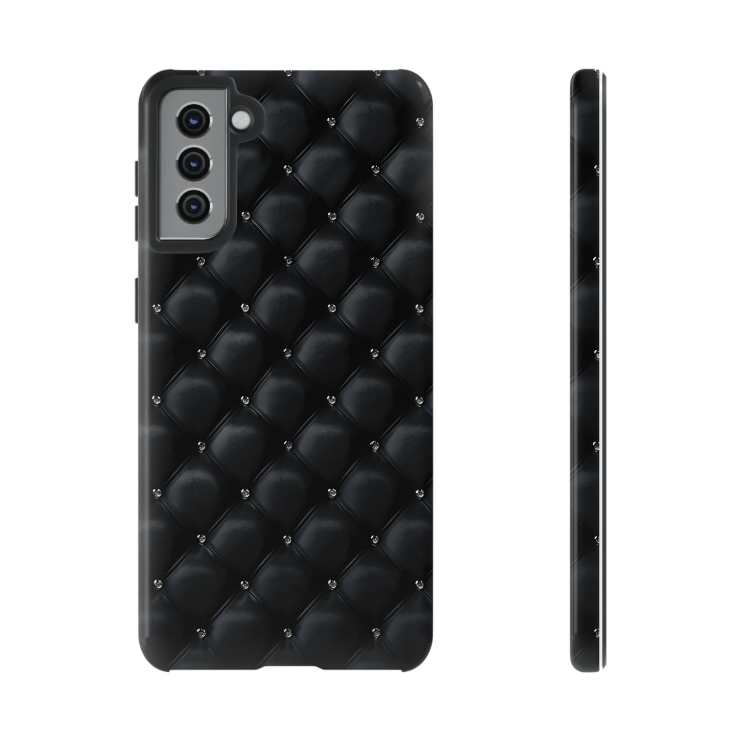 Stylish Tough Phone Case - Elegant Black Quilted Design