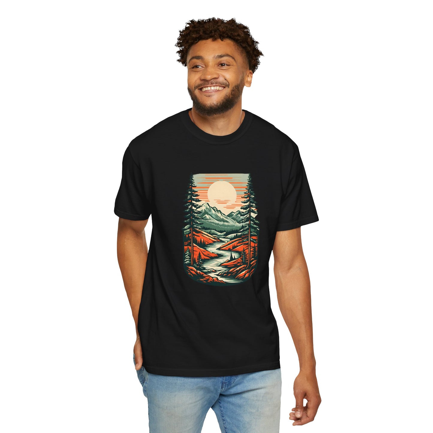 Unisex Garment-Dyed Nature Illustration T-shirt - Perfect for Outdoor Lovers