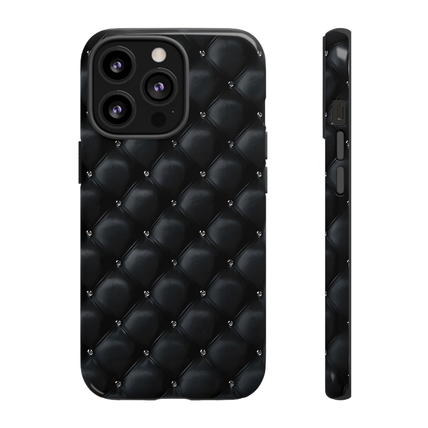 Stylish Tough Phone Case - Elegant Black Quilted Design