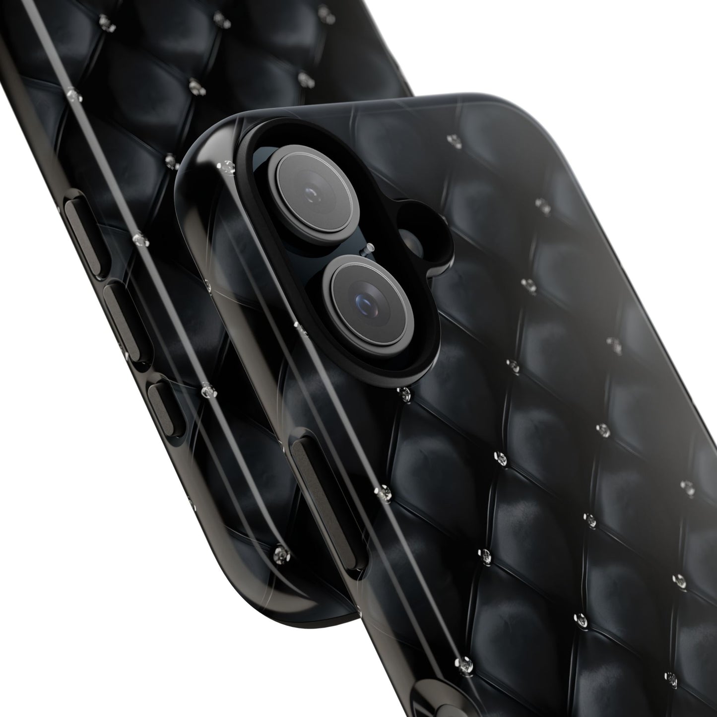 Stylish Tough Phone Case - Elegant Black Quilted Design
