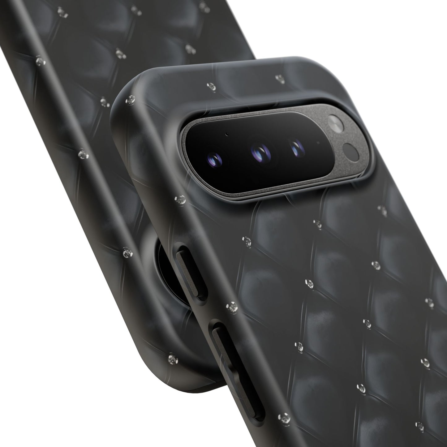 Stylish Tough Phone Case - Elegant Black Quilted Design