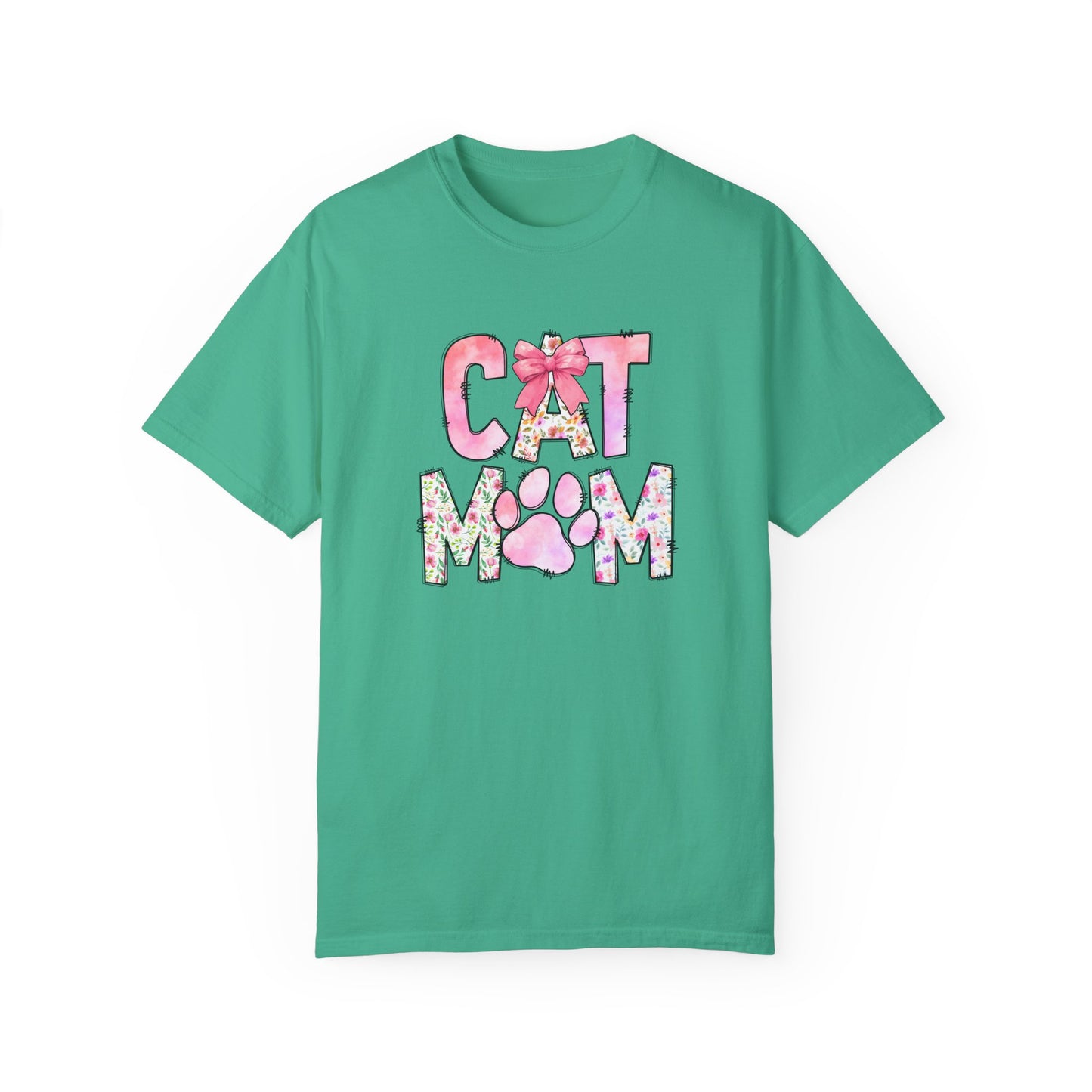 Cat Mom Garment-Dyed T-Shirt | Cute Floral Design for Cat Lovers