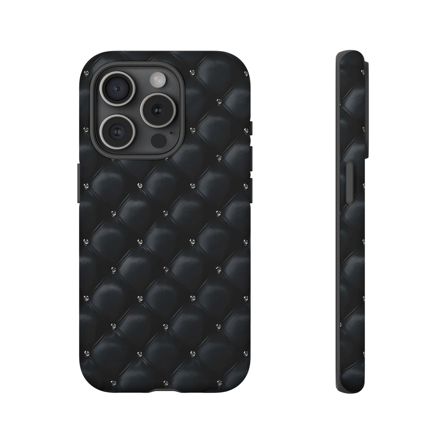 Stylish Tough Phone Case - Elegant Black Quilted Design