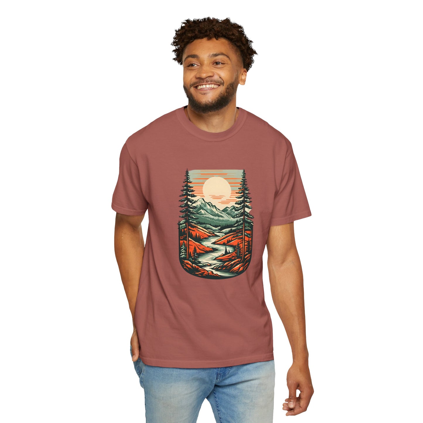 Unisex Garment-Dyed Nature Illustration T-shirt - Perfect for Outdoor Lovers
