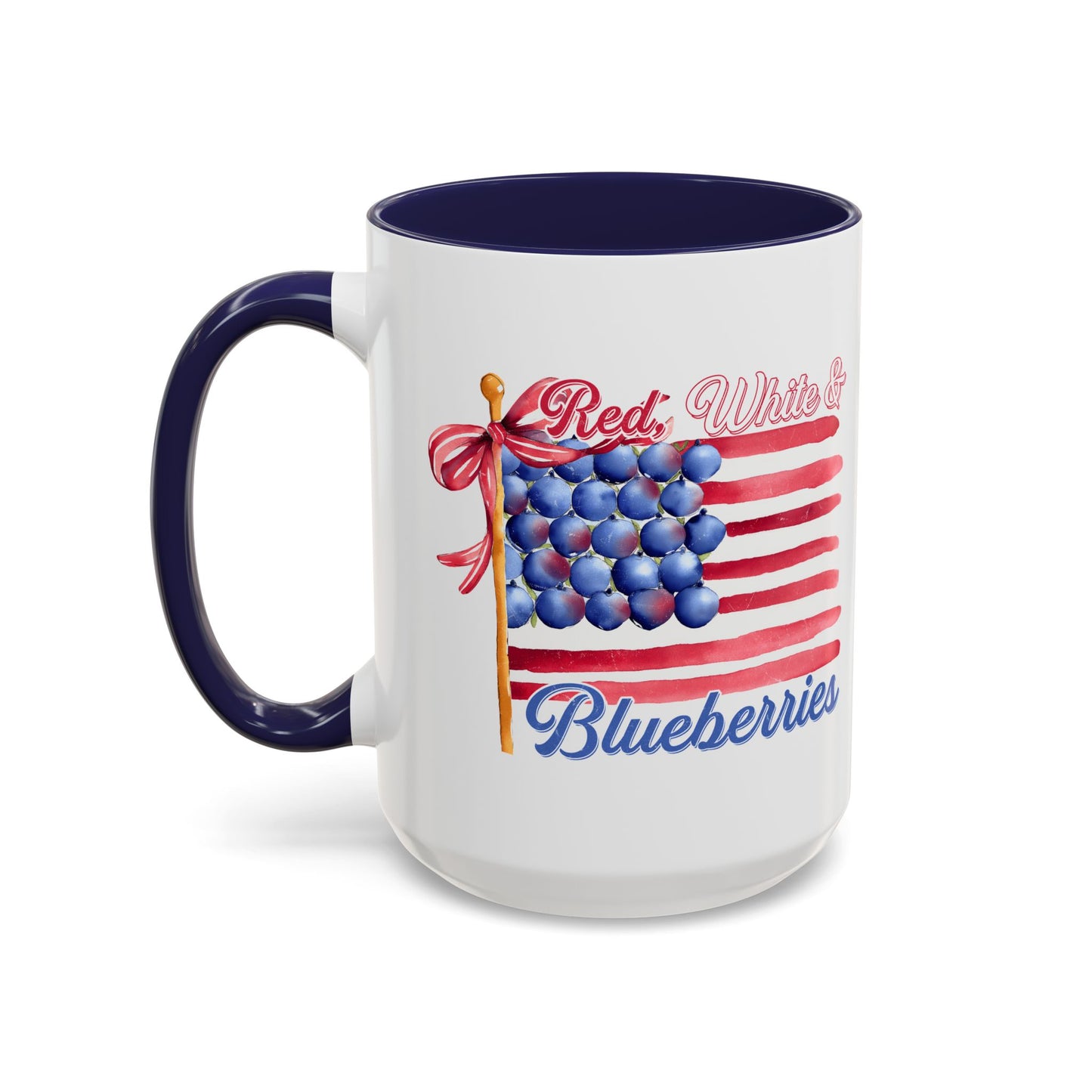 July 4th Accent Coffee Mug with Red, White & Blueberries Design, Patriotic Mug, Americana Decor, Summer BBQ Drinkware, Holiday Gift