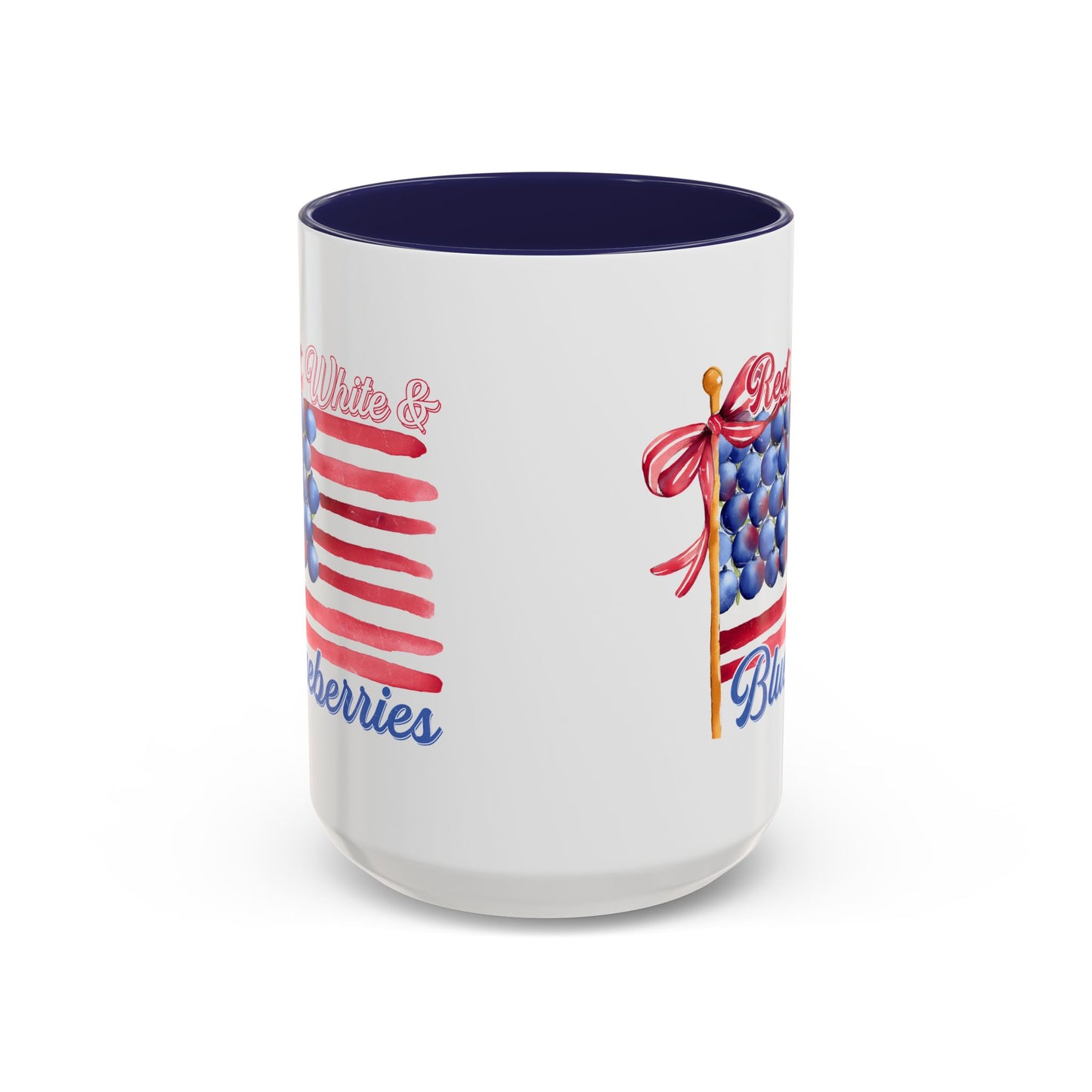 July 4th Accent Coffee Mug with Red, White & Blueberries Design, Patriotic Mug, Americana Decor, Summer BBQ Drinkware, Holiday Gift