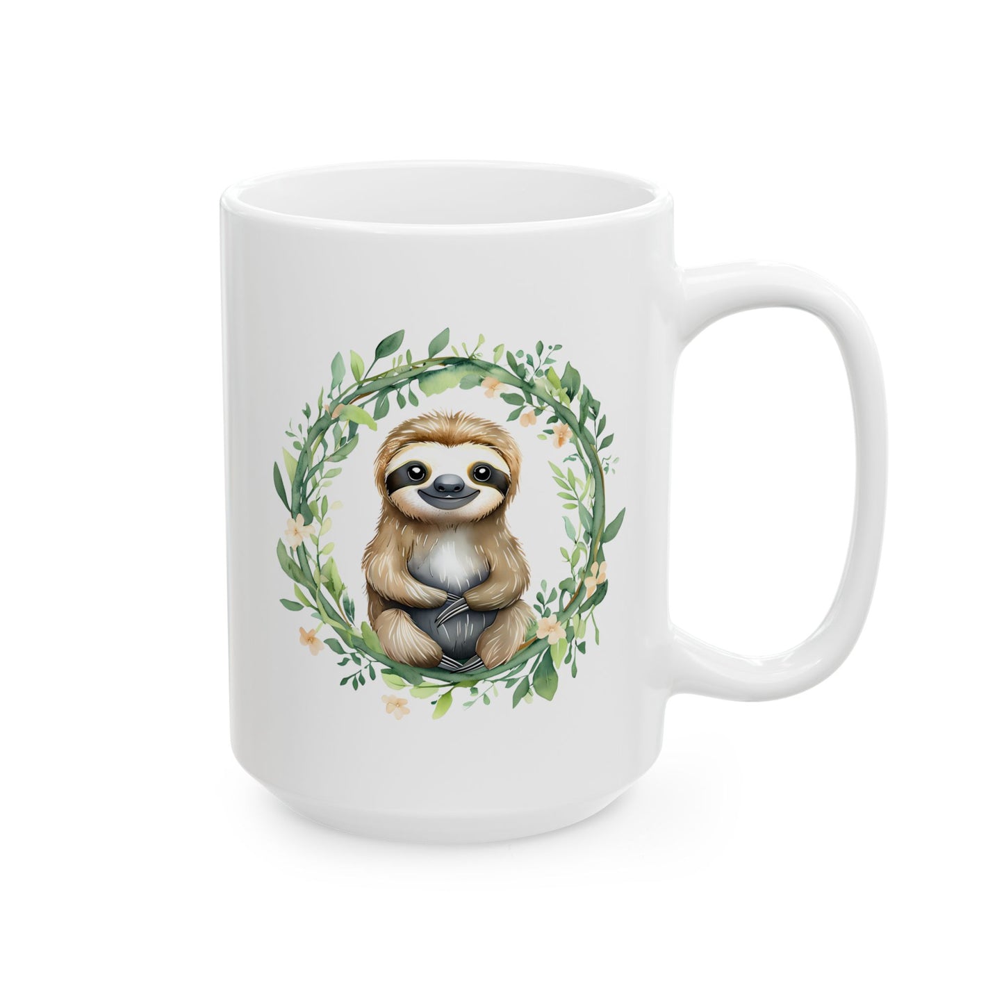 Sloth Floral Wreath Ceramic Mug - 15oz - Perfect Gift for Nature Lovers