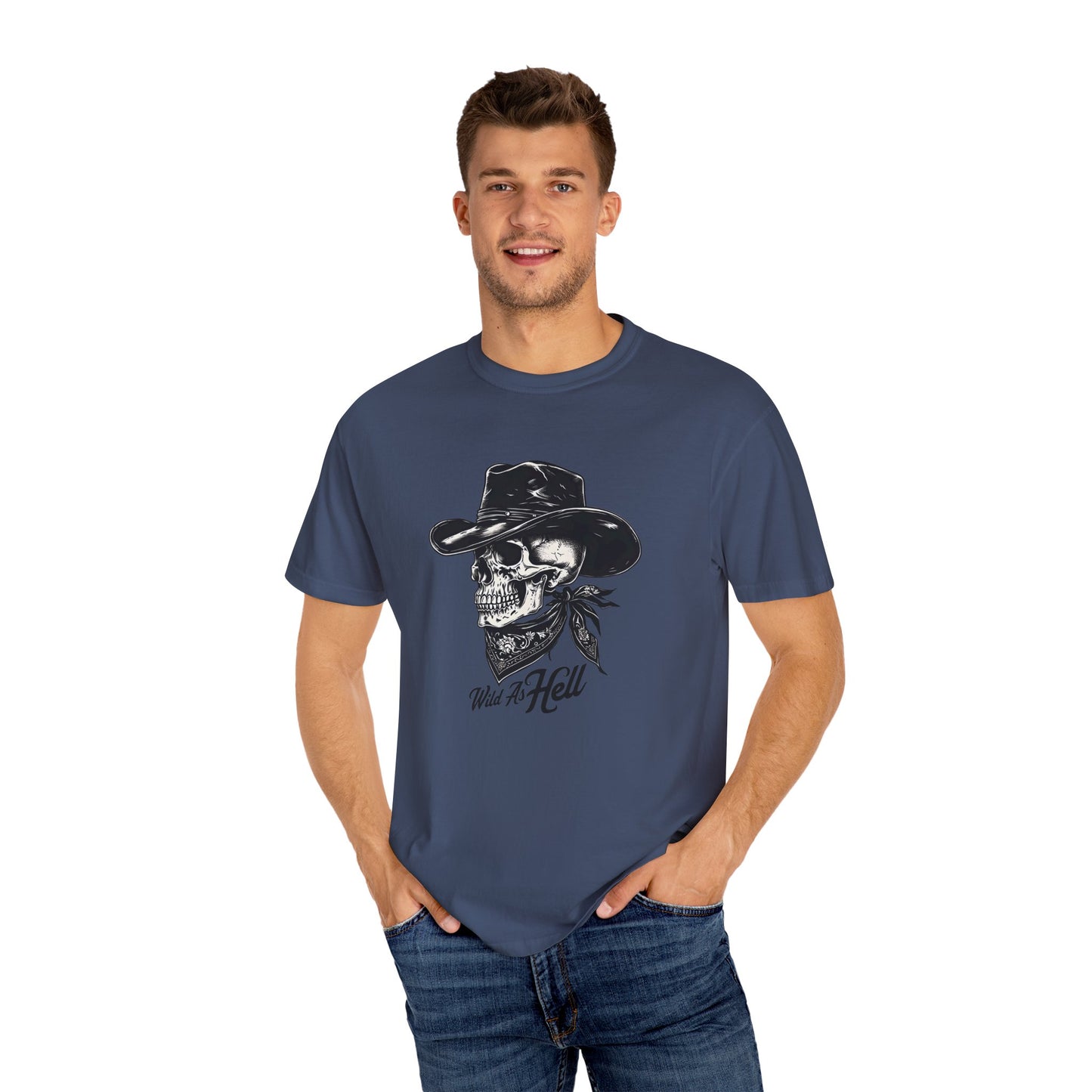 Skull Cowboy Graphic T-Shirt - Unisex Garment-Dyed Tee for Rebel Souls