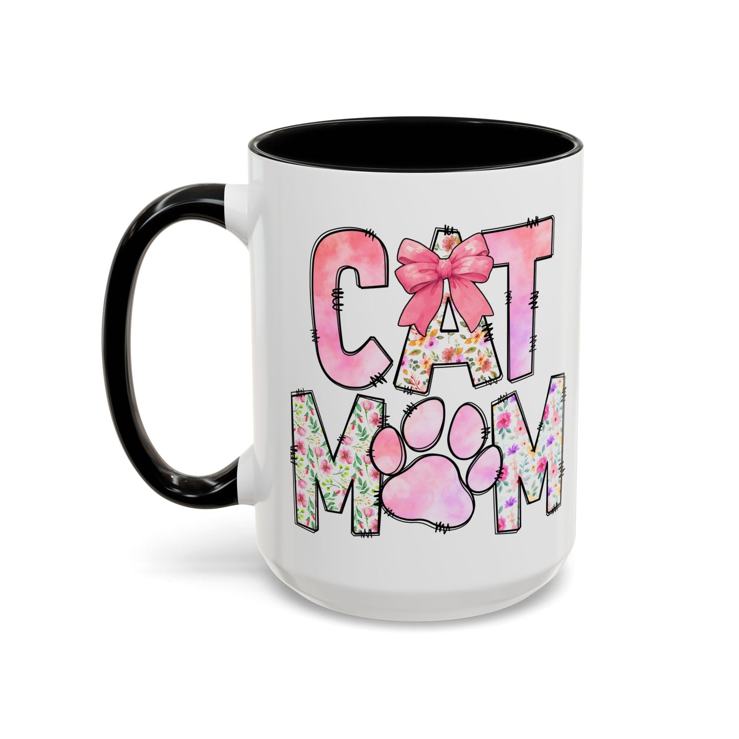 Floral Cat Mom 15oz Coffee Mug - Perfect Gift for Cat Lovers