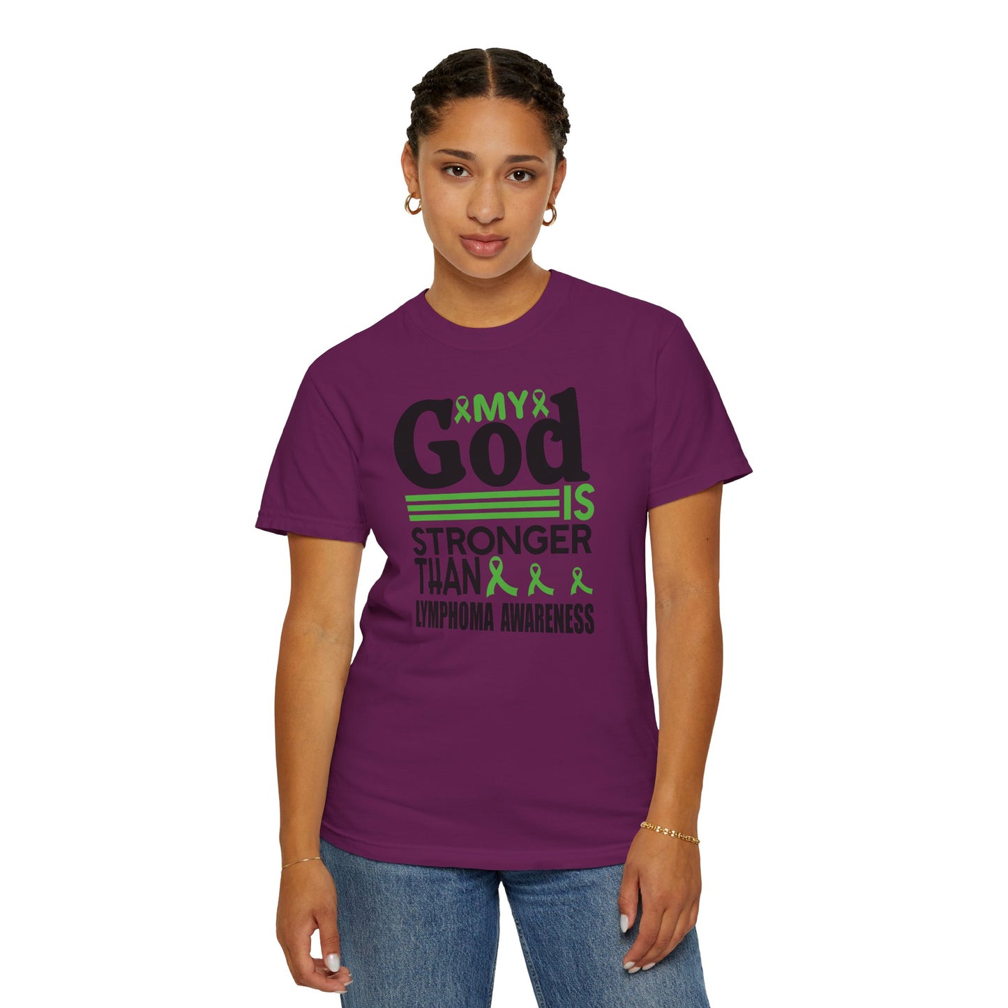 Lymphoma Awareness Tee - My God is Stronger Than, Unisex Garment-Dyed T-shirt, Cancer Support, Inspirational Gift, Comfortable Casual Wear