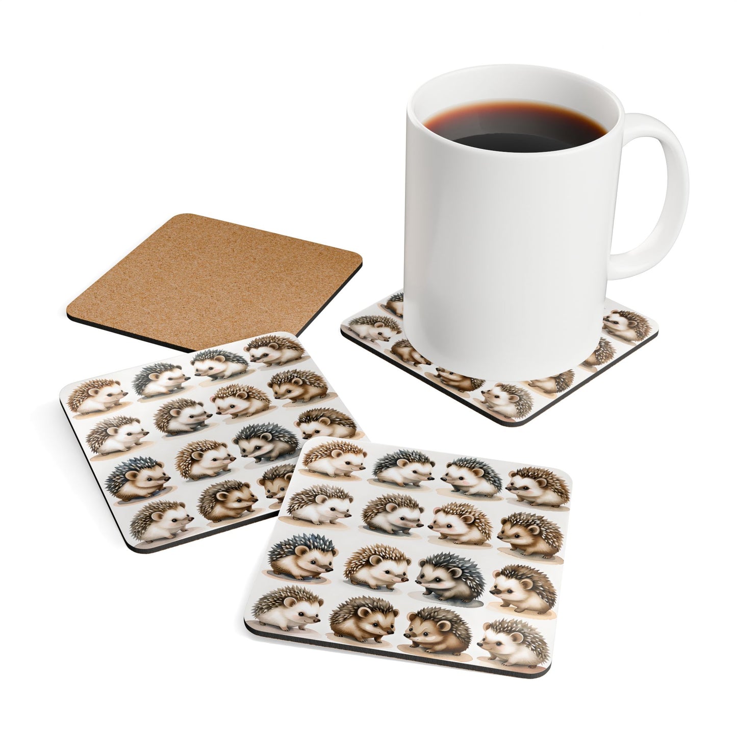Cute Hedgehog Cork Coaster Set - Adorable Drinkware Protectors for Home Decor
