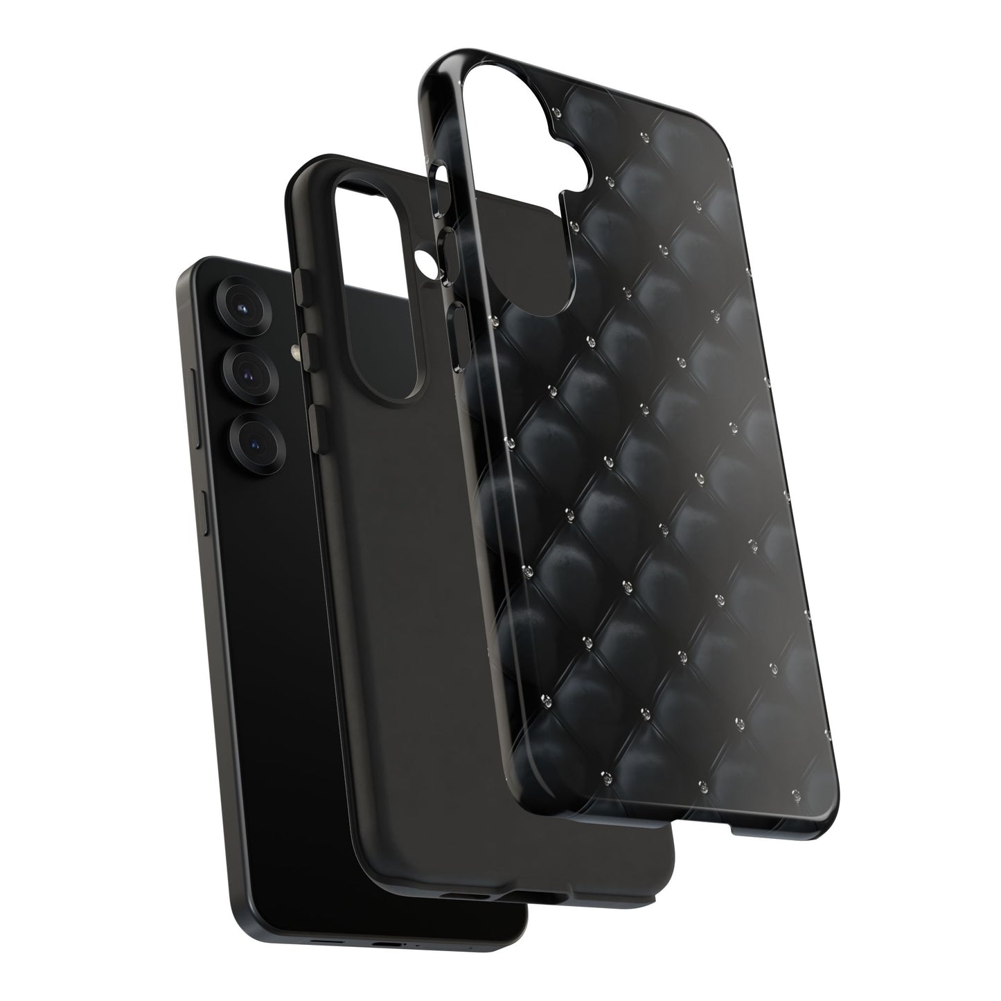 Stylish Tough Phone Case - Elegant Black Quilted Design