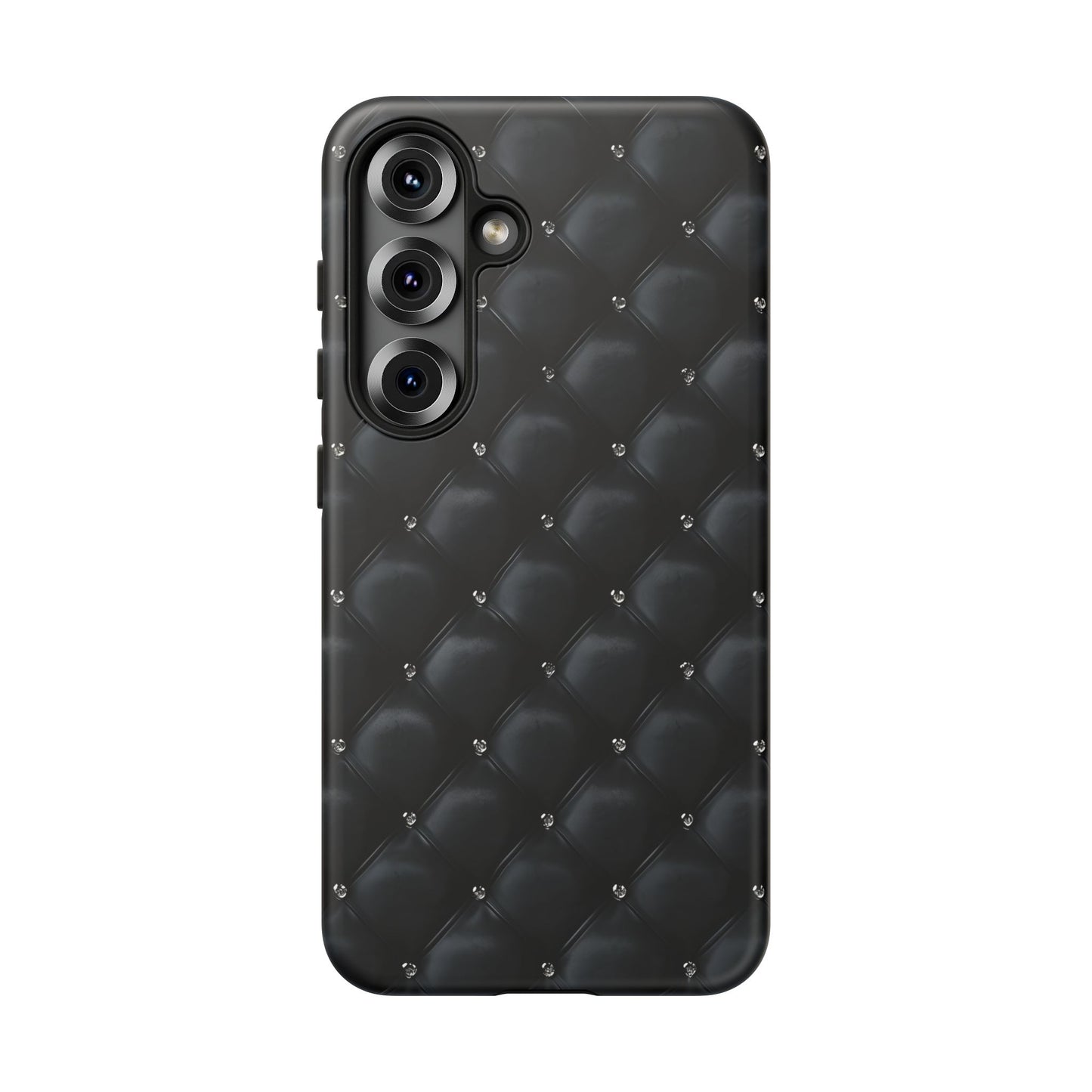 Stylish Tough Phone Case - Elegant Black Quilted Design