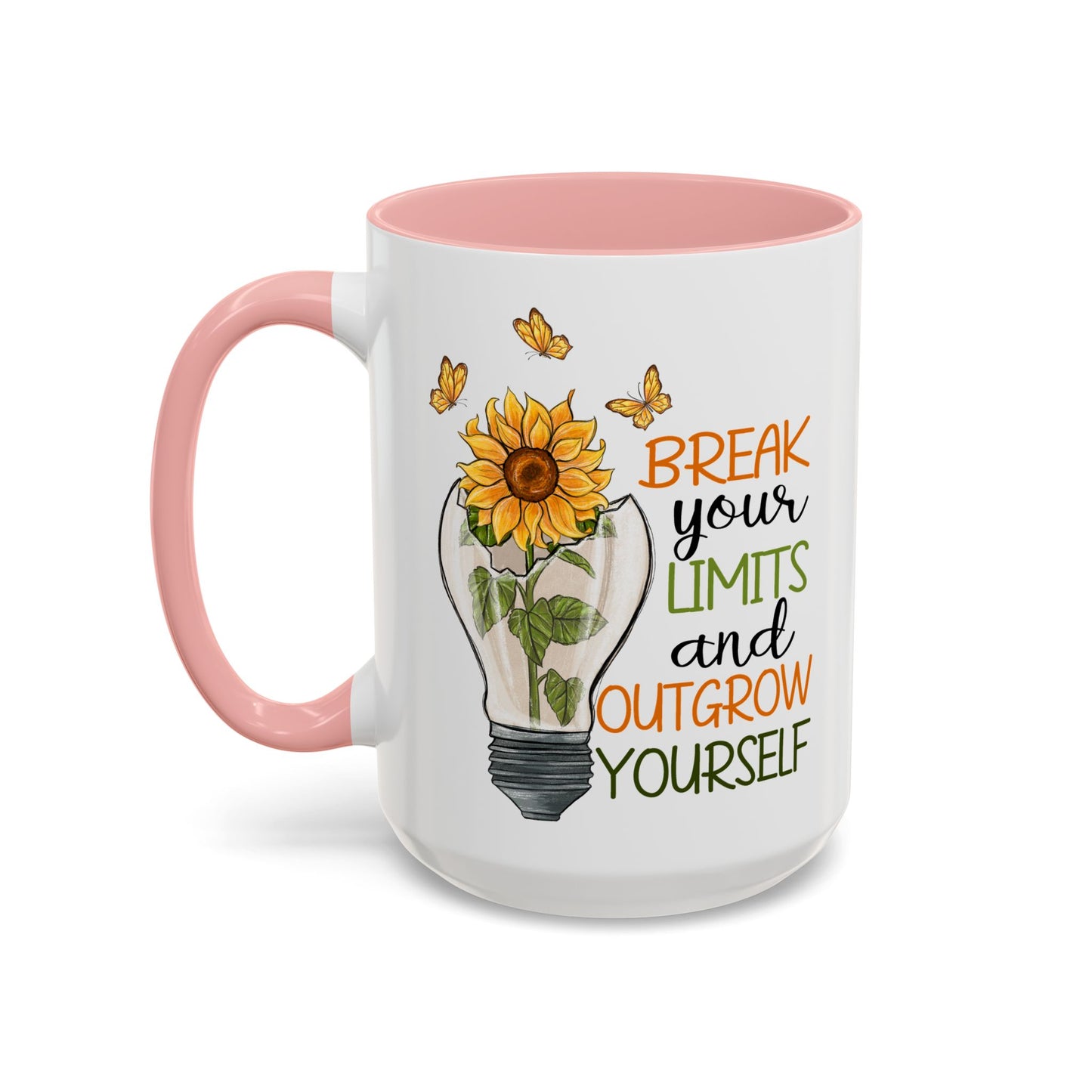 Inspirational Sunflower Coffee Mug - Break Your Limits & Outgrow Yourself - 15oz