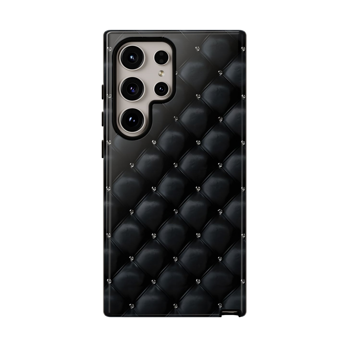 Stylish Tough Phone Case - Elegant Black Quilted Design