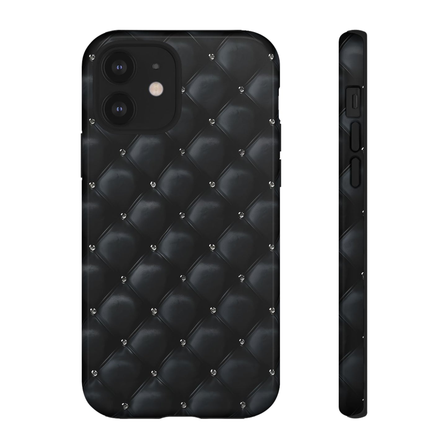 Stylish Tough Phone Case - Elegant Black Quilted Design