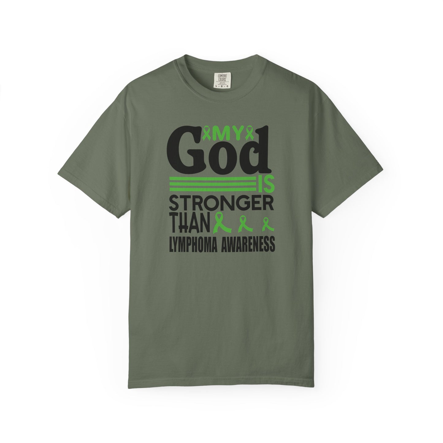 Lymphoma Awareness Tee - My God is Stronger Than, Unisex Garment-Dyed T-shirt, Cancer Support, Inspirational Gift, Comfortable Casual Wear