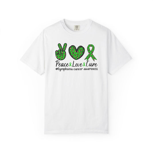 Peace, Love, Cure Unisex Garment-Dyed T-shirt for Lymphoma Awareness, Comfortable Tee, Cancer Support Shirt, Gift for Awareness [...]