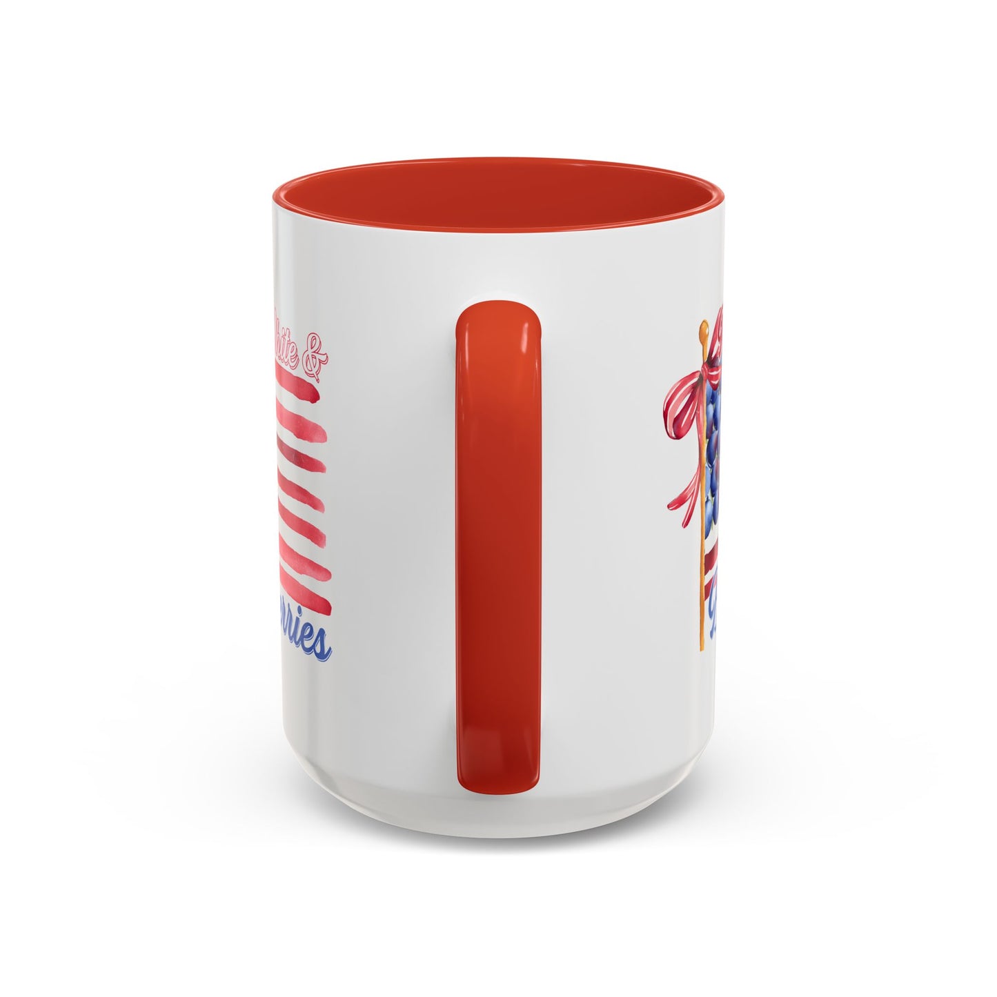 July 4th Accent Coffee Mug with Red, White & Blueberries Design, Patriotic Mug, Americana Decor, Summer BBQ Drinkware, Holiday Gift