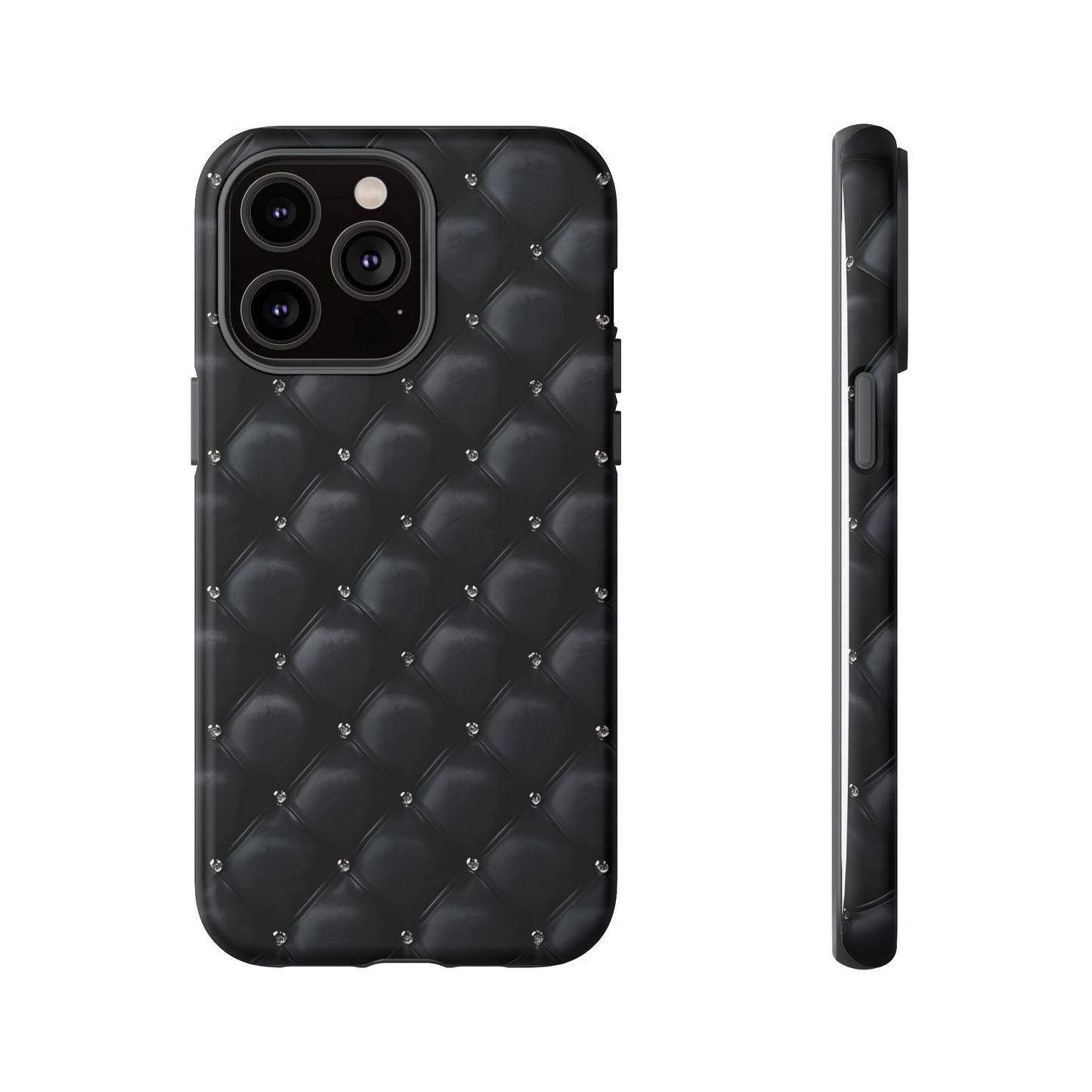 Stylish Tough Phone Case - Elegant Black Quilted Design