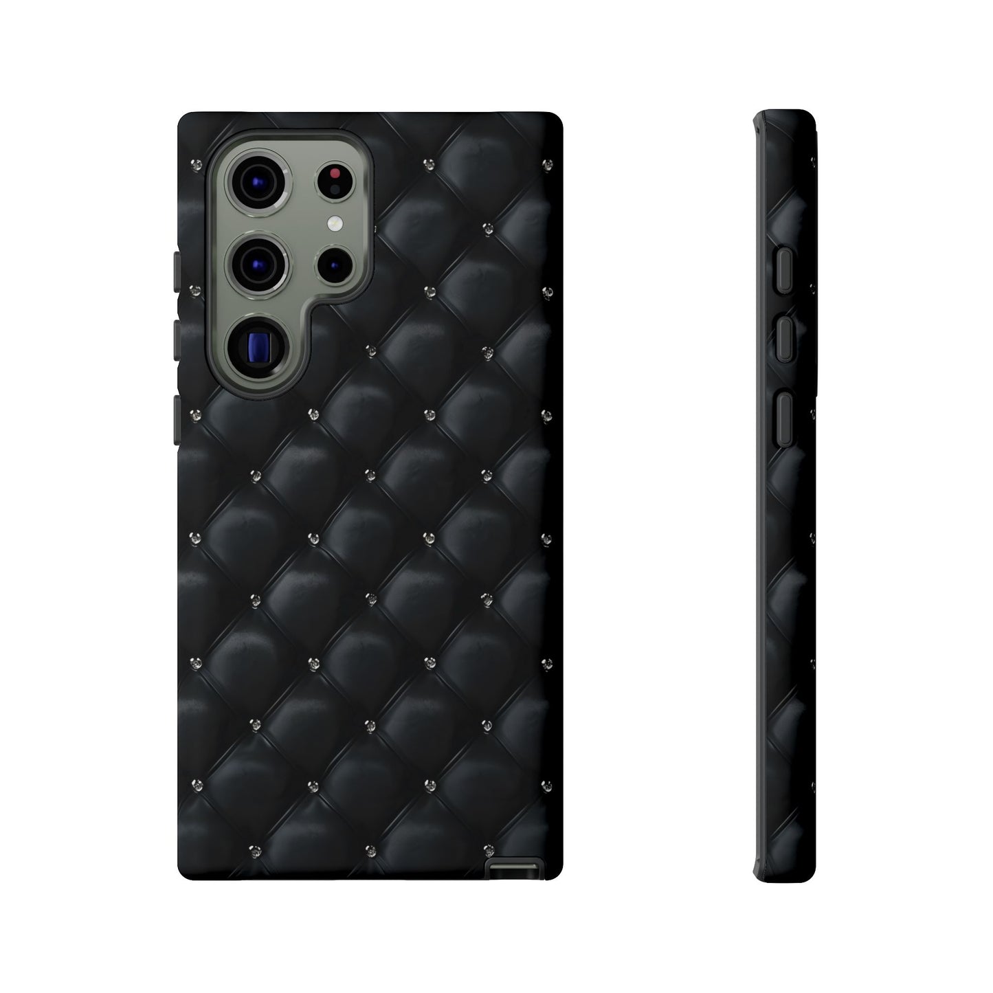 Stylish Tough Phone Case - Elegant Black Quilted Design