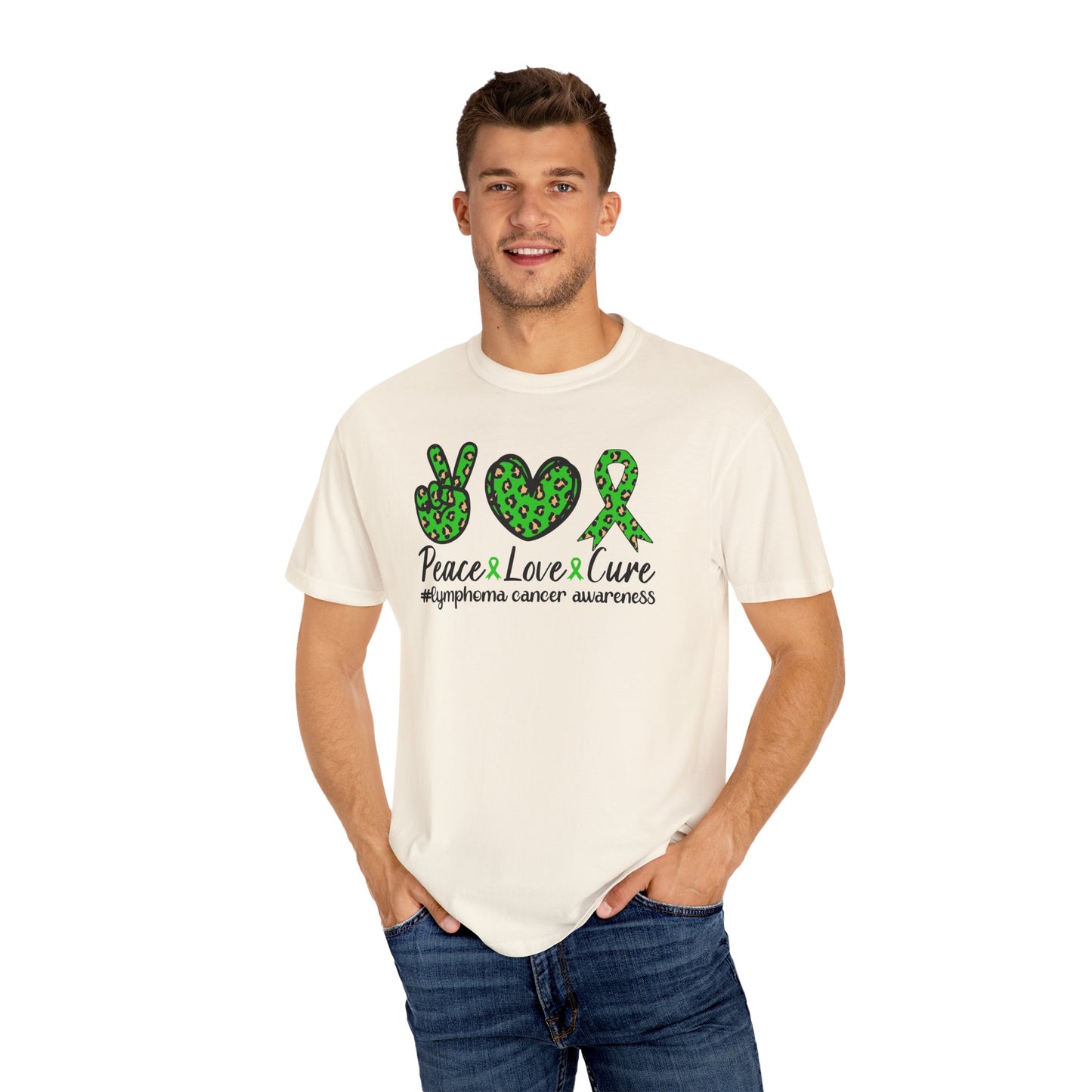 Peace, Love, Cure Unisex Garment-Dyed T-shirt for Lymphoma Awareness, Comfortable Tee, Cancer Support Shirt, Gift for Awareness [...]